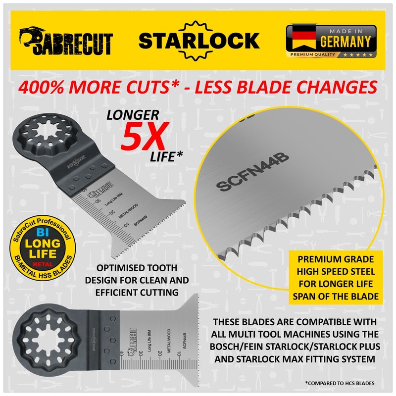 5 x SabreCut SCFN44B_5 50mm x 40mm Bimetal (BIM) Long