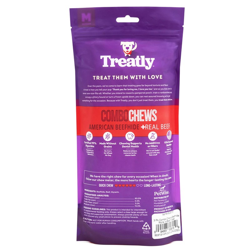 Treatly Combo Chews Beefhide Rolls 7" w/Beef Meat Wrap Dog