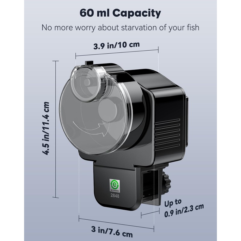 Pawfly Automatic Fish Feeder for Aquarium - 60 ml Adjustable