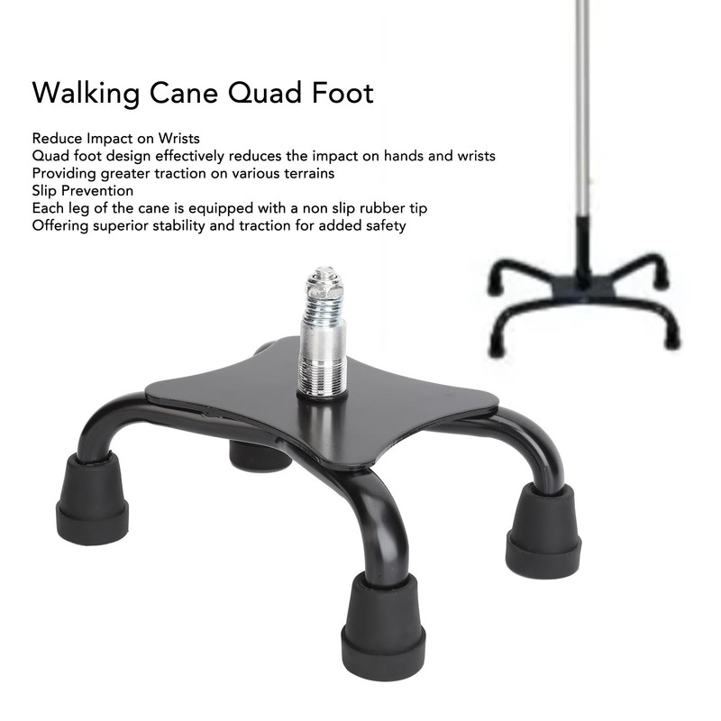 Walking Cane Quad Foot Stainless Steel High Stability Four Point