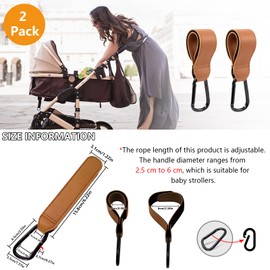 Charming Decor Baby Stroller Hook, Carabiner, Baggy Hook, Synthetic Leather, 2 Piece Combination, Stroller Luggage Hook, Load Capacity: Approx. 55.1 lbs (25 kg), Velcro Type, Adjustable, Lightweight,