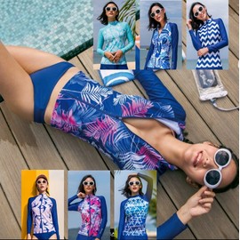 Women's High-Elasticity Quick-Dry UV Protection Rash Guard for Wakeboarding, Surfing, and Beachwear (7 Styles) P2/M