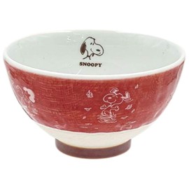 Marimo Craft Snoopy Rice Bowl, Hasamiyaki, Vermilion, Approx. Φ4.2 x H2.4 inches (107 x 60 mm) SPZ-3857