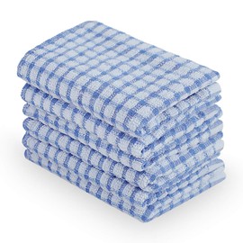 Sourcingmap Pack of 6 Cotton Dish Cloths Waffle Weave, Water Absorbent Kitchen Small Dish Towel Set for Washing Up - Washable Reusable Tea Hand Towels, 38 x 27cm Blue - Small Size