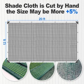 90% Blackish Green Shade Cloth, 12x20FT Resistant Garden Sun Shade Net, Durable Mesh Shade Tarp with Reinforced Grommets for Greenhouse, Plant, Chicken Coop, Pergola, Swimming, Canopy，Patio，Garden