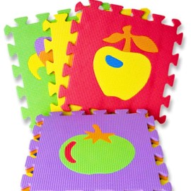 Tapete Infantil de Espuma EVA, 10 Piezas, 29x29 cm, Diseño de Frutas, Alfombra Puzzle Educativa