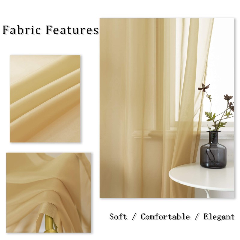 DUALIFE Antique Natural Taupe Sheer Curtains 63 Inch Length Grommet