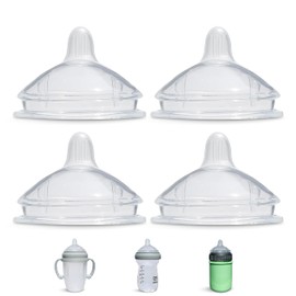 Sippy Spout Nipples for haakaa and Mason Baby Bottles | 4-Pack | Food Grade Silicone | BPA-Free | Soft Spout | Spill-Proof | Variable Flow