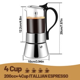 DITOSH 4 Cup Glass Transparent Moka Pot Stainless Steel Uncoated Stovetop Espresso Maker Italian Coffee Makers Mocha Greca Machine Cafe Classic Induction Cookers for Home Camping 220ml