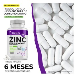 BioHerb | Zinc y Citrato de Magnesio y Melatonina) | [Bienestar y Relajación Natural] Suministro Para 180 Dias Gluconato de Zinc, Citrato de Magnesio 