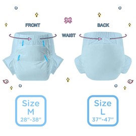 CutiePlusU Adult Nappies, Dry Surface, Maximum Absorbency Overnight, Disposable Incontinence Nappies - Blue, Pack of 2 (Size 37"-47")