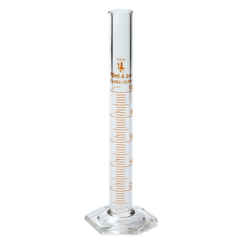 10ml Graduated Cylinder, Borosilicate 3.3 Glass, Single Metric Scale, Karter