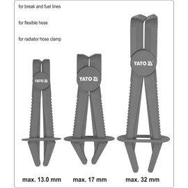 Yato Professional Hose Clamp Pliers Set: Curved, Angled, 13mm, 17mm, 32mm, Red, Non-Cutting, Low Weight, Highly Visible