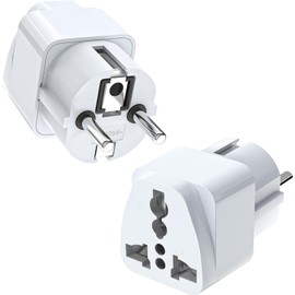 Pack of 2 Plug Adapter, UK Adapter to EU, US to EU Adapter, Adapter China Germany Plug, Adapter USA Germany Plug, Universal Adapter for Germany, USA, UK, China, etc. (White)