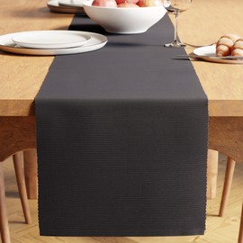 Encasa Table Runner for 8 Seat Dining Room, Solid Grey, Fine Ribbed Cotton, Size 32 x 250 cm, Over 20 Modern Colours and Woven Designs, Machine Washable