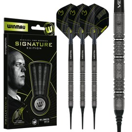 WINMAU – Michael Van Gerwen MvG Signature Edition - 18g Barrel / 20g Full Weight - 90% Tungsten - Professional Soft Tip Darts Set with Dart Flights and Stems (Shafts)