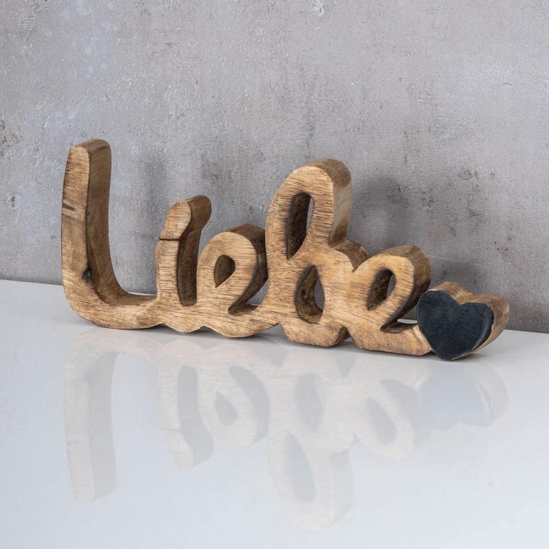 Lettering "Liebe L26 cm) Mango Natural Black Wooden Letters Table