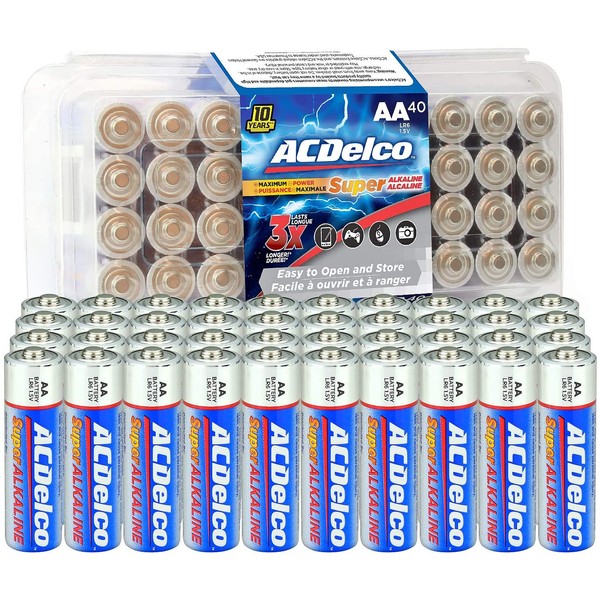 ACDelco 40-Count AA Batteries, Maximum Power Super Alkaline Battery, 10-Year Shelf Life, Recloseable Packaging
