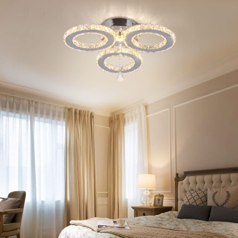 diisunbihuo Dimmable LED Crystal Ceiling Light 13x3.5 Inches 3 Rings