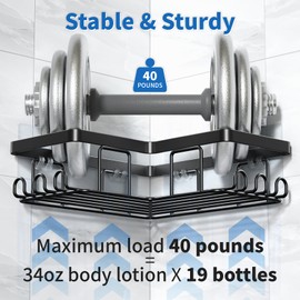 YASONIC Corner Adhesive Shower Caddy, with Soap Holder and 12 Hooks, Rustproof Stainless Steel Bathroom Organizer, No Drilling Wall Mounted Rack, Black, 3-Pack