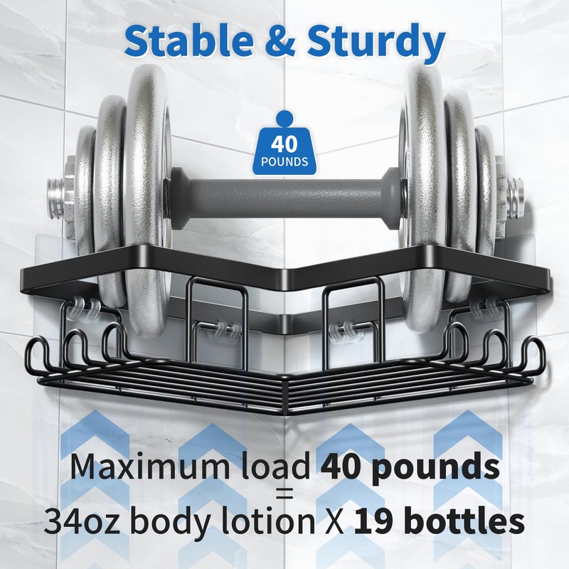 YASONIC Corner Adhesive Shower Caddy, with Soap Holder and 12