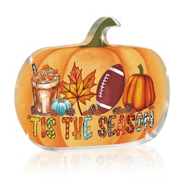 Fall Pumpkin Desk Decor Autumn Home Room Farmhouse Office Shelf Decor Thanksgiving Housewarming New Home Gifts for Women Men Friend Coworker 'Tis the Season Acrylic Sign