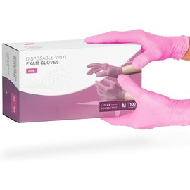 Pink Vinyl Disposable Gloves 100 Pack - Powder and Latex Free   Gloves - Color: Medium