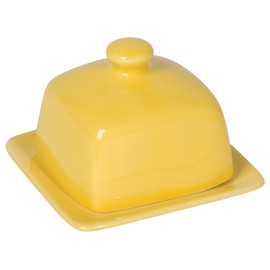 Now Designs Stoneware Square Butter Dish with Lid, Lemon Yellow 4.5 x 4.5 in