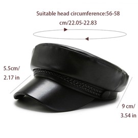 Women's Fiddler Cap Newsboy Hat PU Leather Visor Beret Fisherman Style Fiddler Cabbie Cap Paperboy Captain Hat Black, Black, 1, black