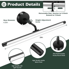 VSATEN 24 inch Bathroom Light Fixtures, Modern Black LED Bathroom Vanity Lights Rotatable Vanity Lights for Bathroom Bedroom Living Room Mirror, 6000K Cool White