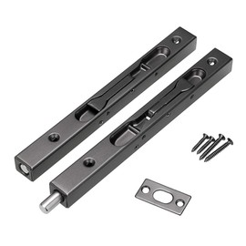 IGNPION Pack of 2 Door Flush Bolt Latch Lock Concealed Door Bolt Security Lever Action 304 Stainless Steel Brushed Slide Latch with Strike and Screws(Black,20cm in Length)