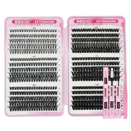 GGOKOK DIY Lash Clusters Kit 30D+40D+50D+60D+80D+100D Fluffy Volume 8-16MM Thick Eyelash Extension Kit Individual Lash Bond and Seal Lash Tweezers(30D-100D,Kit)