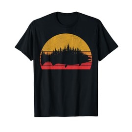 Salmon Fishing Retro Sunset Forest Vintage Outdoors T-Shirt