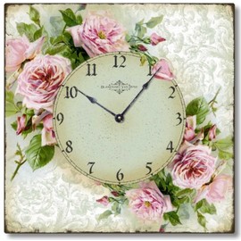 Fairy Freckles Studios Item C6120 Vintage Style Romantic Shabby Roses Clock