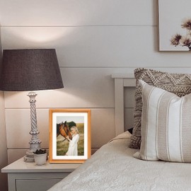 XKIILH 5x7 Picture Frame Teak Solid Wood with Real Glass Vertical Horizontal Standing Display Photo 4x6 with Mat or 5x7 without Mat for Desk Tabletop Wall Mount Gallery Frame