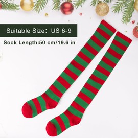 DDLP Christmas Red and Green Striped Knee High Socks Size 6-9 Christmas Elf Thigh High Socks Candy Cane Socks for Women