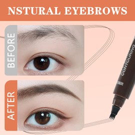 Microblading Eyebrow Pencil,3D Waterproof Microblading Eyebrow Pen 4 Fork Tip Tattoo Pencil,Natural MakeupFine Magic with Hair Like Strokes,Long Lasting Contouring Eye Brow Pen for Womans