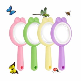 Rongon Magnifying Glass 4Pcs Handheld Shatterproof 4X Reading Magnifier 60mm Magnify Glasses Lens for Reading Exploration Classroom Party Favors