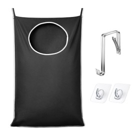 KEEPJOY XL Black Door Hanging Laundry Hamper, 36.5" x 22.5" Large Capacity Hanging Hamper Bag with Large opening and Strong Hooks for All Family Laundry, Blankets, and Toys (Black,1-Pack)