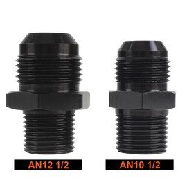 BOLUOYI 2Pcs Male Hose Fitting Adapter, Universal Aluminum Flare Male Fuel Oil Line Pipe Connector Black Anodized Hose Tube Adaptors Fitting Pressure (10AN to 1/2)