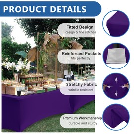 Enjoyidea Fitted Stretch Table Cover for 6 ft Rectangle Tables-8 Pack Dark Purple Spandex Tablecloth-Elastic Folding Tablecloths for Party, Vendor Booth Display, Banquet Buffet Event, Craft Trade Show