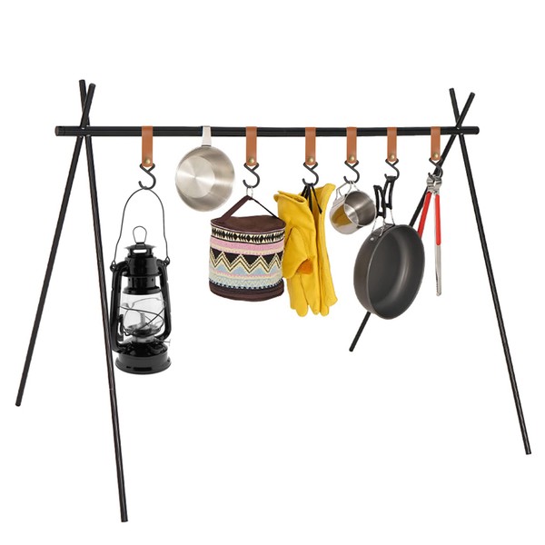 CHENGMAY Outdoor Folding Shelf Hanging Rack with 6 Leather Hooks