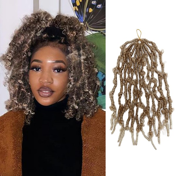 12 Inch 6 Pack AU-THEN-TIC Butterfly Locs Crochet Hair Distressed Faux Locs Crochet Soft Locs Pre Looped Hair Extensions (12 Inch (Pack of 6), T27/613-Tipped Strawberry Blonde and Pre-Bleached Blonde)