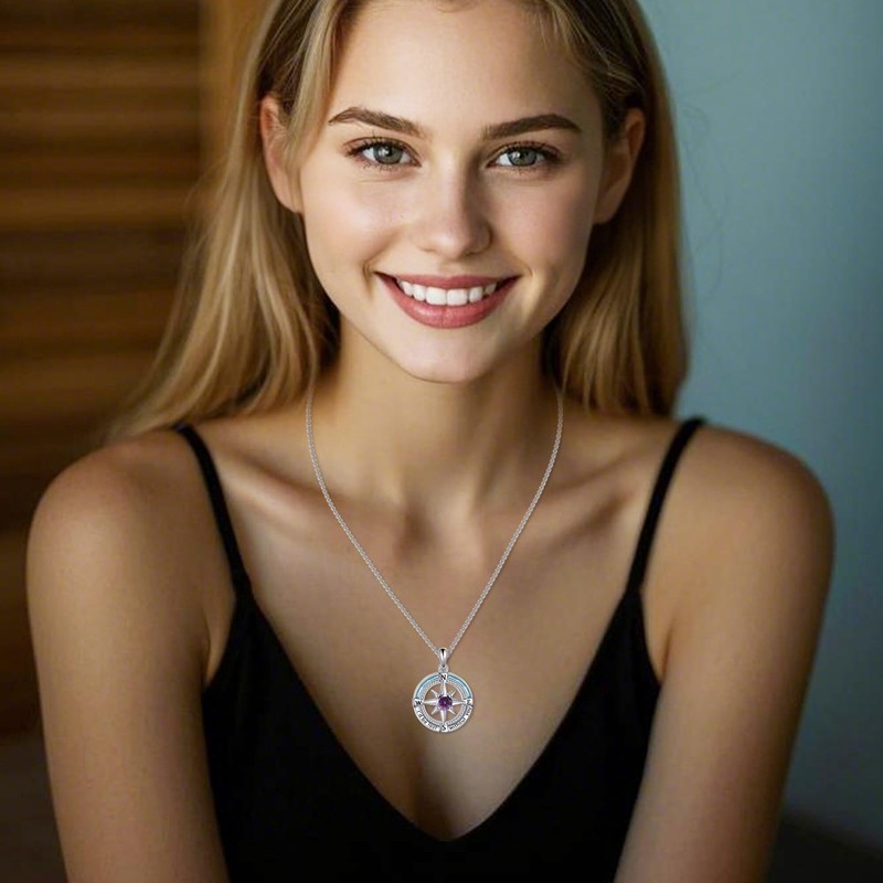 HKPATOP Compass Necklace 925 Sterling Silver Birthstone Necklace Turquoise Compass