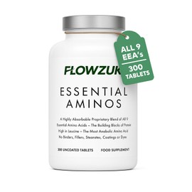 Flowzuk Essential Amino Acids – 300 Tablets | Full Spectrum EAAs with BCAAs | Vegan-Friendly | UK Made | High-Strength Amino Supplement