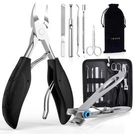 INXEN Professional Nail Scissors Set, Stainless Steel Manicure Nail Clippers, Sharp Nail Clippers for Thick and Ingrown Toenails, 7 Pieces Pedicure Set, Nail Scissors, Toenails with Nail Clippers and Cuticle Scissors, Black