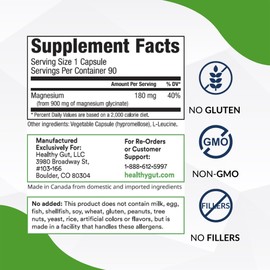 Healthy Gut Magnesium-HP | Ultra Pure Glycinate with Zero Fillers | 180 mg Magnesium Glycinate | 90 Servings