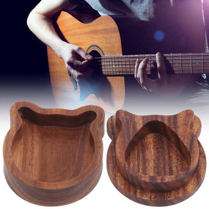 Guitar Pick Box Sapele Wood Cartoon Bear Instrument Accessories Storage