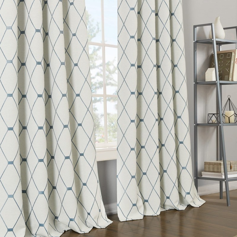 Joywell Linen Textured Living Room Curtains 96 inches Long Embroidered