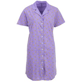 Zeitlos Milla Women's Short-Sleeved Nightdress with Lemons M-2XL Sleep Shirt Full Button Placket with Collar, lilac, XL